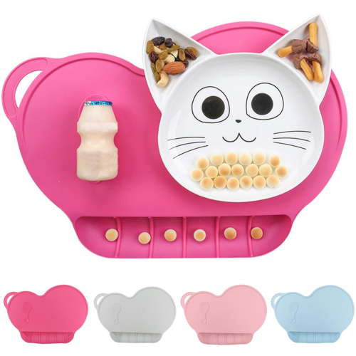 Light Blue Baby Food Tray Baby Suction Cup Cartoon Placemat Dining Table Insulation Silicone Grid Tray Bm