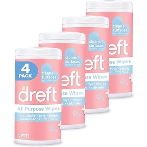 Dreft Multi-Surface All-Purpose Gentle Cleaning Wipes for Baby Toys, Car Seat, High Chair & More, 70 Count (Pack of 4)