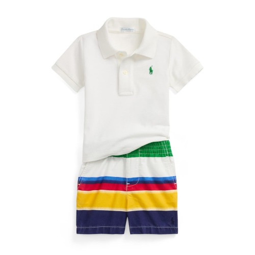 Cotton Polo & Stripe Shorts Set