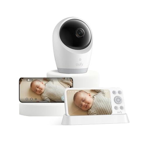 eufy Security E21 Baby Monitor with 4K UHD Camera, 5'' 720p Screen, Pan-Tilt and 8× Zoom, Dual Wi-Fi/Local Connection, 24/7 App Recording, Portable Built-in Battery-Powered Camera, ANR