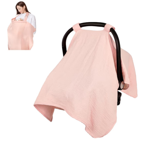 2 in 1 Muslin Infant Car Seat Cover, Multi-Purpose Breastfeeding Covers for Nursing, Breathable Carseat Cover for Baby Girls, Pink
