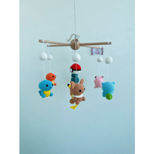Baby Mobile Pokemon mini Pikachu, Chikorita, crochet Pokemon mobile, Charmander, Manaphy, nursery decoration, crochet mobile, gift for her
