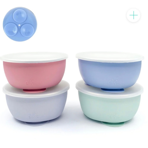 Stainless Steel Bowl with Silicone Suction Sleeve + Lids