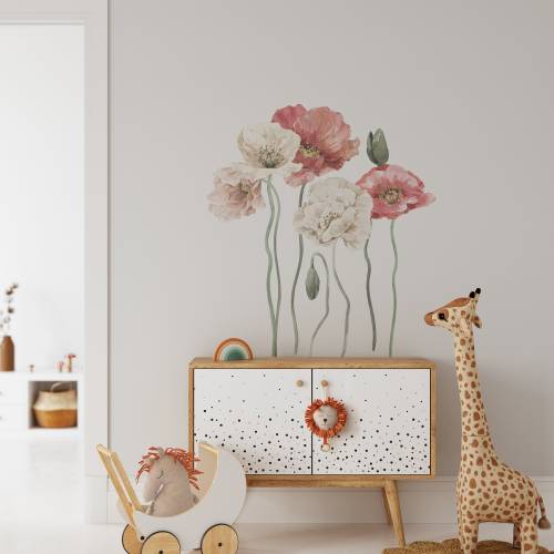 Poppy wall decals, wildflower wall decals, nursery flower decor, floral decals, botanical wall decal