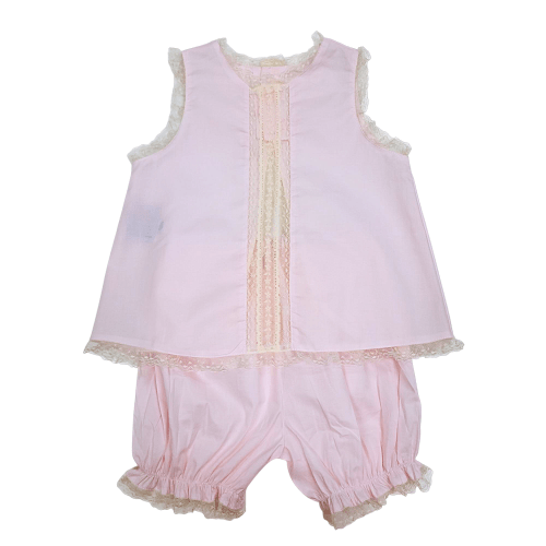 Baby Sen Anna Bloomer Set - Pink with Ecru Lace