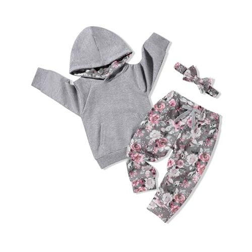 oklady Baby Girl Clothes,Hoodie Tops Floral Pant with Cute Headband Baby Girl Fall Outfits