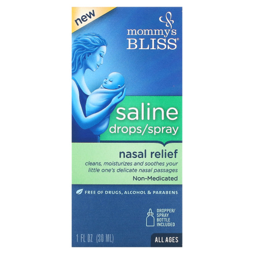Mommy's Bliss Saline Drops/Spray Nasal Relief, All Ages, 1 fl oz (30 ml)