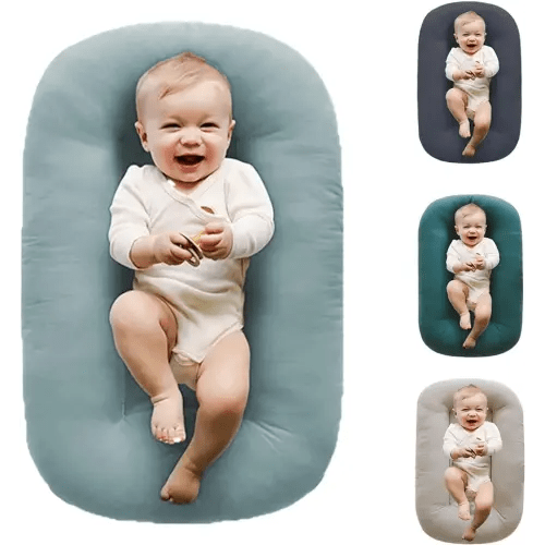 Baby Lounger for Newborn Pillow,Loevin Baby Nest Pillow Co-Sleeping for Baby in Bed,Newborn Lounger for Boys & Girls 0-12 Months-Misty Blue