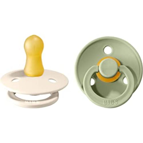 BIBS Pacifiers | Natural Rubber Baby Pacifier | Set of 2 BPA-Free Soothers | Made in Denmark | Sage/Ivory | Size 0-6 Months