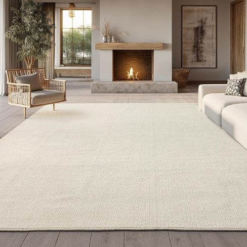 Bedsure 6x9 Faux Wool Area Rugs for Living Room, Machine Washable Carpet, Non-Slip Backing, Pet Friendly Throw Rug for Bedroom Dining Room, Cream