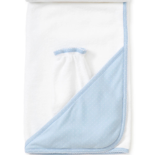 Blue/White New Kissy Dots Hooded Towel & Mitt Set