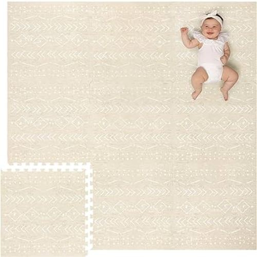 Lillefolk Baby Foam Play Mat - Baby Playmat | Tiles for Kids Interlocking Mat - Foam Baby Mat for Babies & Toddlers - Non Toxic Play Mat for Baby Tummy Time Mat 6x6ft Beige
