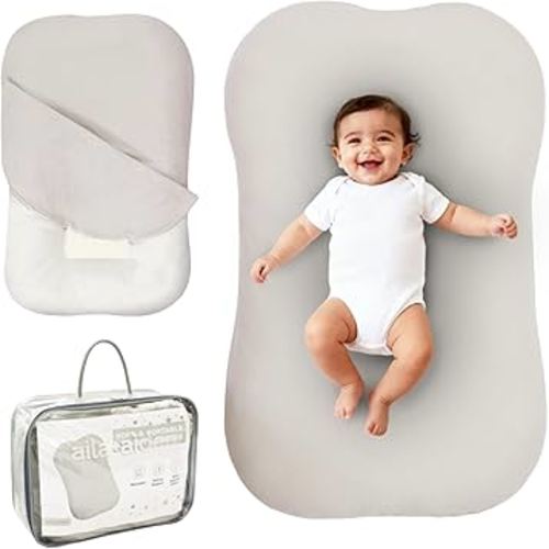 Aila + Aiden Baby Lounger | Organic Cotton Infant Lounger | Adjustable & Portable Floor Lounger | Supervised Use | Soft, Breathable, Washable Cover - Snuggle Collection - (Gray)