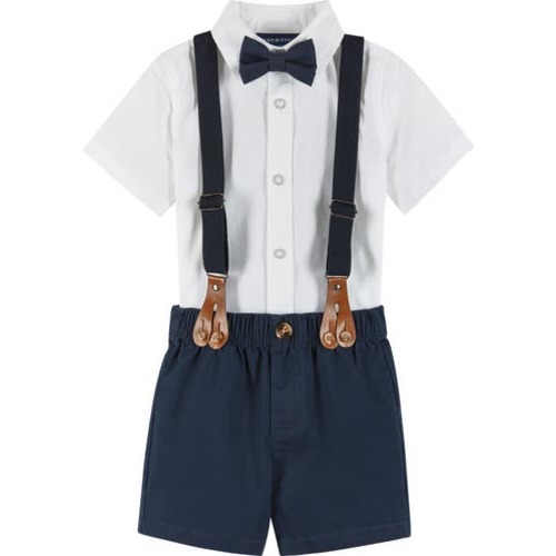 Button-Up Shirt, Suspenders, Shorts & Bow Tie Set, 9-12M