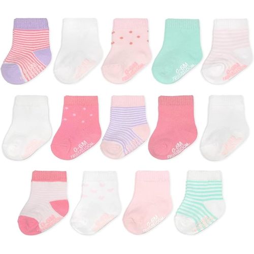 Fruit of the Loom Baby 14-Pack Grow & Fit Flex Zones Cotton Stretch Socks - Unisex, Girls, Boys
