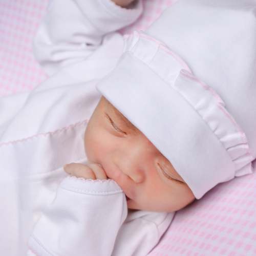 Baby Girl White Ruffle Hat with Pink Trim - Peruvian Pima Cotton – Magnolia Baby