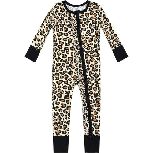 Bamboo Viscose Baby Girl Footless Pajamas Ruffled Baby Sleepers with 2 Way Zipper