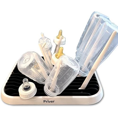 Priver - Baby Bottle Drying Rack with Tray - Space-Saving Drying Rack for Baby Bottles, Cups, Pump Parts - High Capacity Bottle Dryer - Travel Essentials - Newborn Essentials Must-Haves, White
