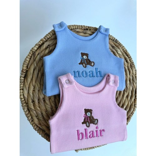 Teddy Baby Personalized Gifts Dungarees Romper | Embroidered Baby Overalls. Customized gift for boys or girls new baby gift 1st Birthday