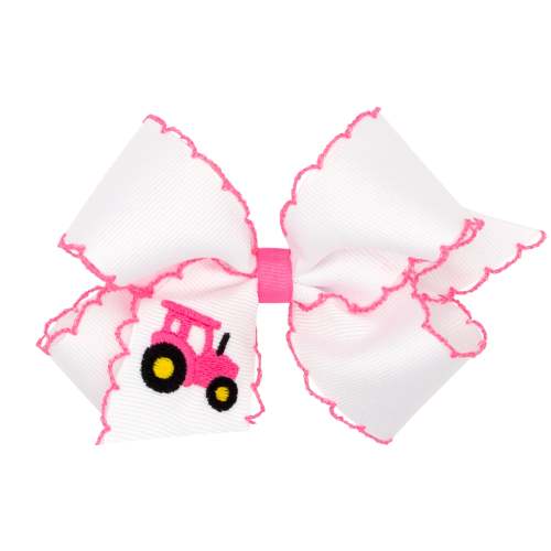 Pink Tractor Embroidered Moonstitch Bow