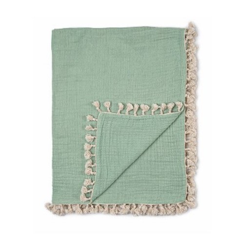 Crane Baby 6-Layer Muslin Baby Blanket with Tassel Edge, Color: Evergreen