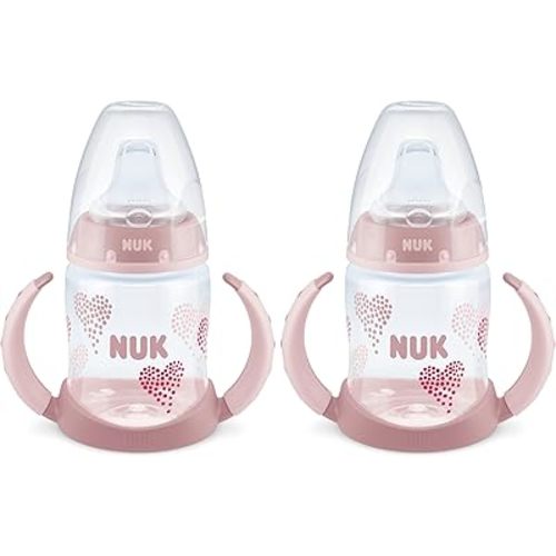 NUK Learner Cup, 5 Oz, Pack of 2, Pink Hearts, Soft Spout, Easy-Grip Handles, BPA Free, Spill Proof, Transition Sippy Cup