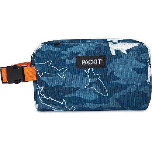 PackIt Freezable Snack Box, Camo Shark, Built with EcoFreeze Technology, Collapsible, Reusable, Zip Closure with Buckle Handle, Great for Fresh Snacks on the go