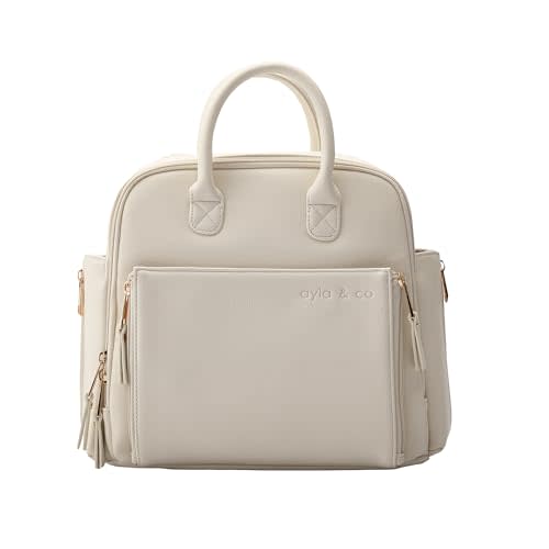 Ayla & Co Mini Convertible Baby Diaper Bag, Tote Bag with Expandable Pockets, Vegan Leather Wallet and Bag Organizer