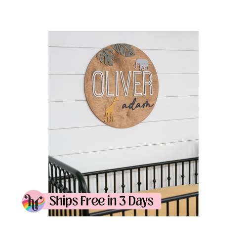 Nursery name sign , Safari name sign for nursery, Jungle nursery, above crib sign baby shower gift, nursery decor, boho safari nursery