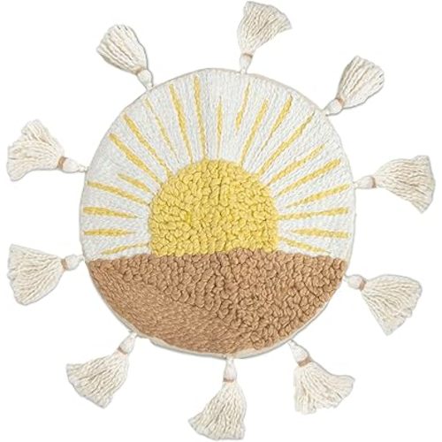 Crane Baby Pillow, Decorative Round Pillow for Nursery and Toddler Rooms, Sunshine, 12" x 12"