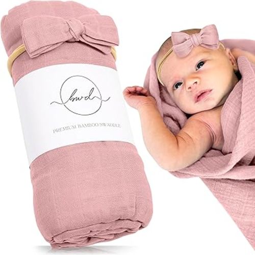 BWD Baby Swaddle Blanket – Ultra-Soft Bamboo Viscose & Organic Cotton Muslin – Lightweight, Breathable, Stretchy – Newborn Essential 47" (Dusty Rose)