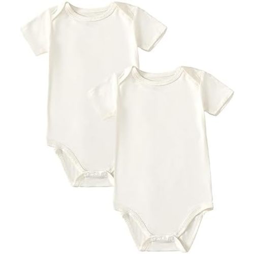 DEFAHN 2PCS Visocse from Bamboo Baby Rompers Unisex Onsies Solid Short Sleeve Baby Bodysuit 0-24 Months