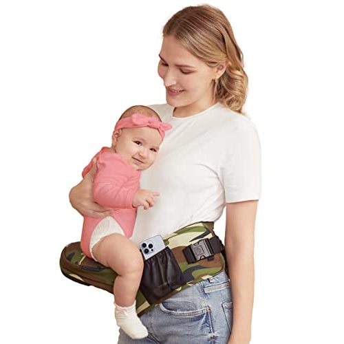 Baby Carrier with Hip Seat, BABYMUST Toddler Hip Carrier for Child Infant with Adjustable Long Waistband, Various Pockets, and Ergonomic No-Slipped Seat Perfect for 8-66lbs All-Seasons Camo