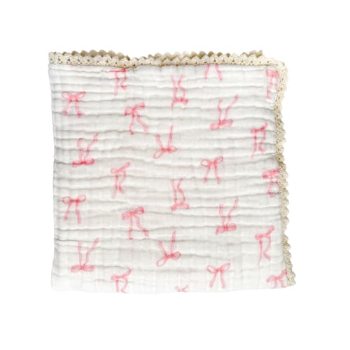 Gauze Lace Blanket | Pink Bows *JUNE PRE-ORDER* – Little and Fern