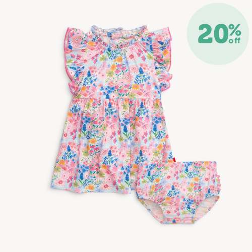 lily modal magnetic little baby ruffle sleeve dress + diaper cover set – Magnetic Me