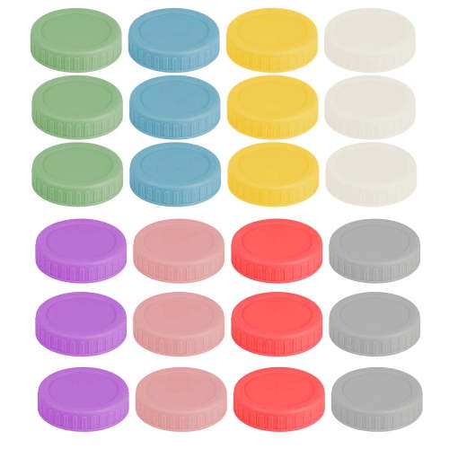 24PCS Mason Jar Lids - Colored Plastic Mason Lids Regular Mouth, Leak Proof Canning Covers with Silicone Rings for Ball, Kerr and More, Reusable Can Tops Caps Covers for Jars