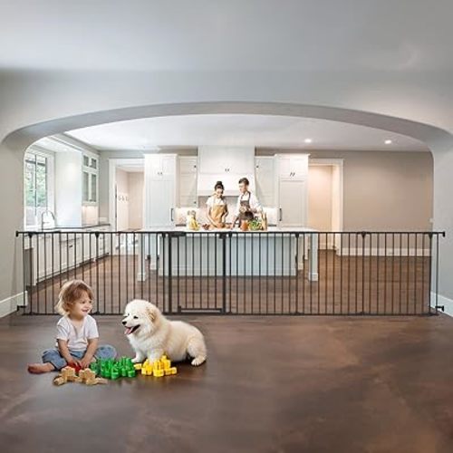 150" Extra Wide Baby Gate, Play Yard Child Safety Gate, Dog Gates with Auto-Close Door, Double Locking System for The House Doorways, Fireplace, Kitchen, 6-Panels, 30" Tall
