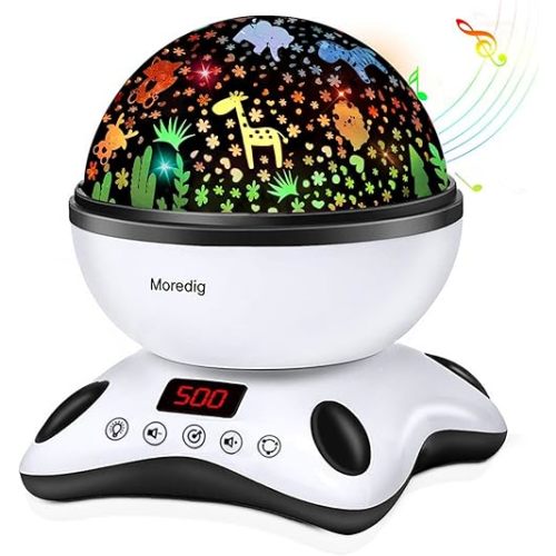 Moredig Kids Night Light Projector, Remote Baby Night Lights for Kids Room with 12 Music Nursery Night Light Projector for Kids Timer 2 Projections 18 Light Modes, Gifts for Baby Kids - Black