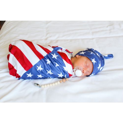 American Flag Baby Swaddle Blanket, 4th of July Swaddle, Newborn Swaddle, Boy/Girl Blanket, Swaddle Set, Red White and Blue Swaddle