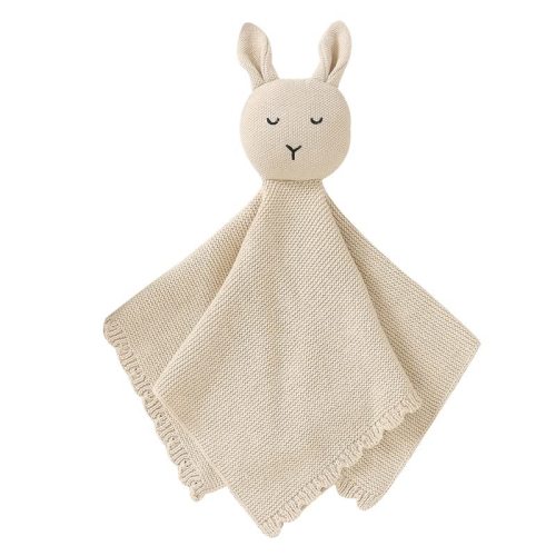 LAWKUL Baby Lovey Knit Newborn Babies Security Blankets Bunny Lovie Cuddly Comforter Safe Loveys for Infant Boy Girl Beige