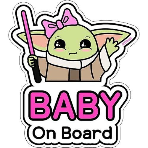 GEEKBEAR Baby on Board Car Sticker - Character Design, Reflective, Weather-Resistant (04. Cute Alien Girl)