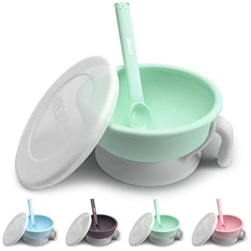 Monee Baby Bowls and Baby Spoons. Baby Led Weaning Baby Feeding Set - Set Includes Baby Spoon, Baby Silicone Bowl and Secure Lid