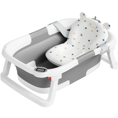Collapsible Baby Bathtub,Baby Bath Tub with Soft Cushion & Thermometer,Baby Bathtub Newborn to Toddler 0-36 Months,Portable Travel Baby Tub