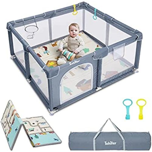 Baby Playpen with Mat, Large Baby Playard for Toddler, BPA-Free, Non-Toxic, Safe No Gaps Play Yard for Babies, Indoor & Outdoor Kids Activity Center 47"x47"x26.5" with 0.4" Foldable Playmat