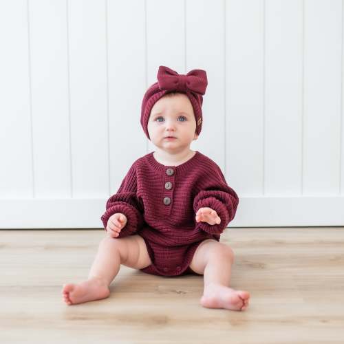 Chunky Knit Romper in Burgundy