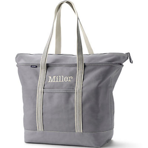Large Tote in Gray with Zipper Close and extended handle | Lands' End