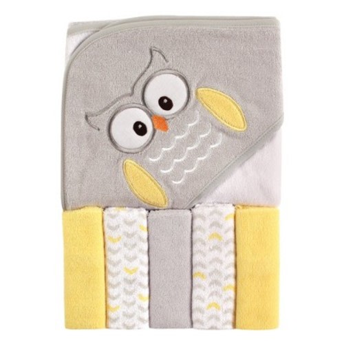 Luvable Friends Baby Unisex Hooded Towel With Five Washcloths, Owl, One Size