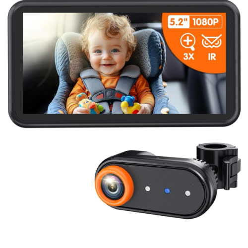 BM2A Baby Car Camera, 3X Zoom & 5.2" 1080P Display for Rear-Facing Car Seats, IR Night Vision, Easy No-Damage Instal – Ideal Car Baby Camera for Parents and Pet Owners