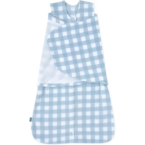 HALO Micro-Fleece Sleepsack Swaddle, 3-Way Adjustable Swaddle Blanket, TOG 3.0, Gingham Blue, Small, 3-6 Months