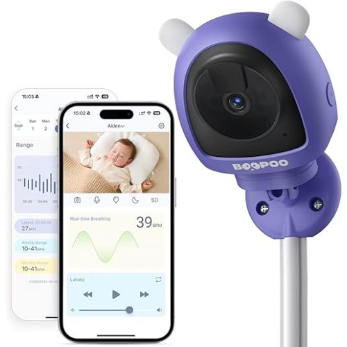 Smart Baby Monitor Contact-Free AI Solution for Breathing Tracker & Cry/Cross/Safe Zone Detection, 2K Viedo Camera HD Night Vision, 2-Way Audio, Soothing Sounds, No Monthly Fee(Wall Mount)